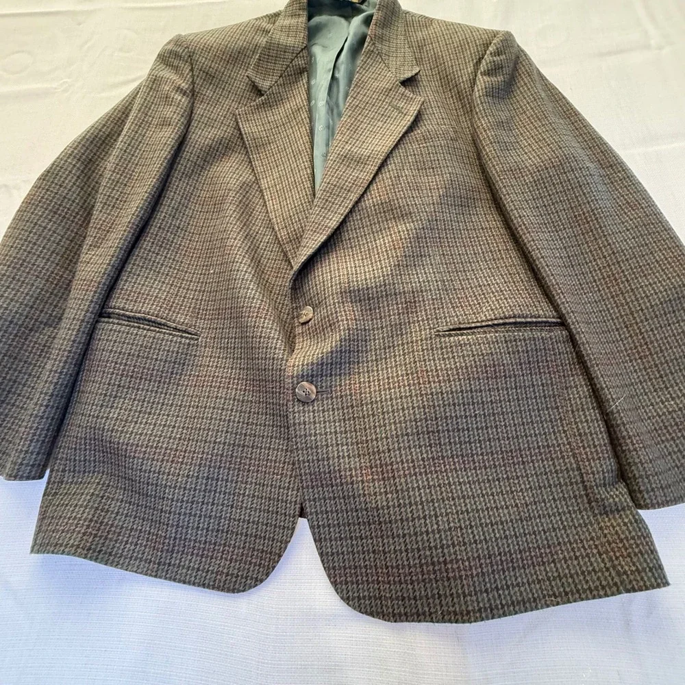 Vintage Cellini 44R Wool Blend Blazer‎ Houndstooth Sport Coat 90s Mens